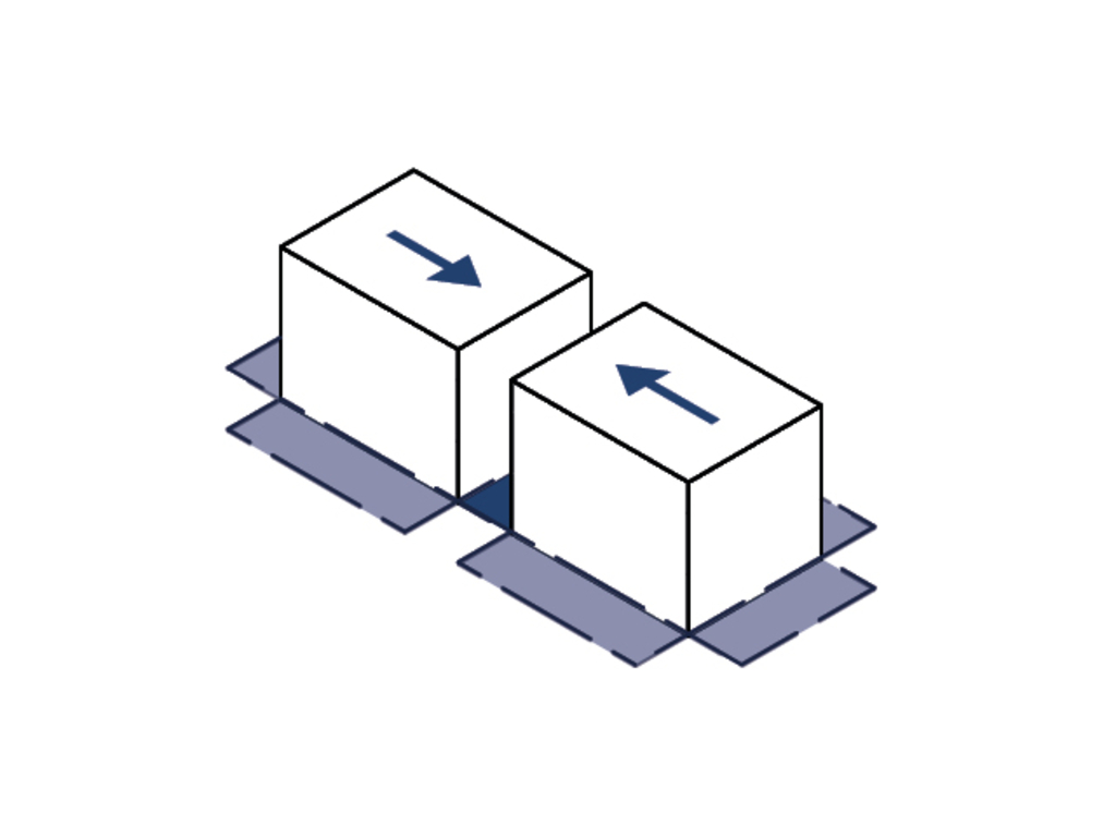 Die Grafik zeigt schematisch überlagernde Abstandsflächen zwischen Gebäuden.