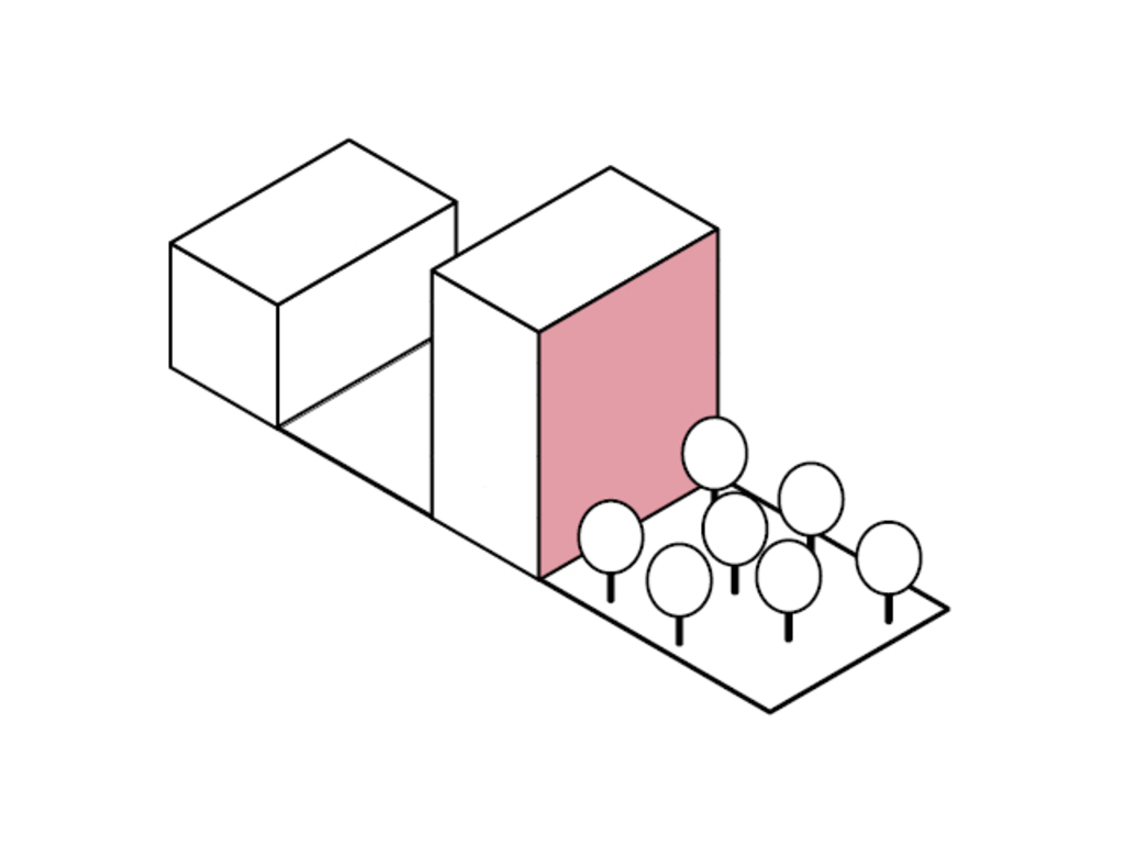 Die Grafik zeigt schematisch wie eine lageorientierte Gebäudeentwicklung aussehen kann.