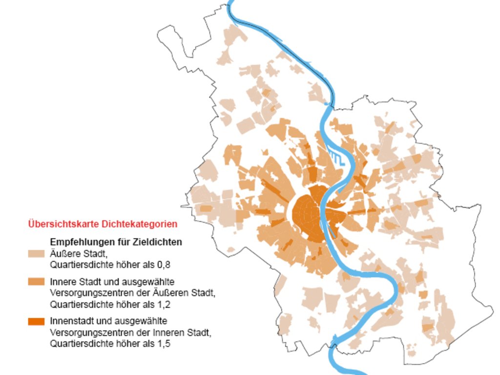 Die Grafik zeigt eine Übersichtskarte, auf der die verschiedenen Dichtebereiche – Innenstadt, Innere Stadt und Äußere Stadt – verzeichnet sind.