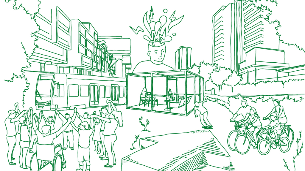 Die Grafik zeigt eine illustration vieler verschiedener Personen, die am Kölner Stadtleben teilhaben., Link auf Handlungsempfehlungen und Schlüsselprojekte - Stadt Köln