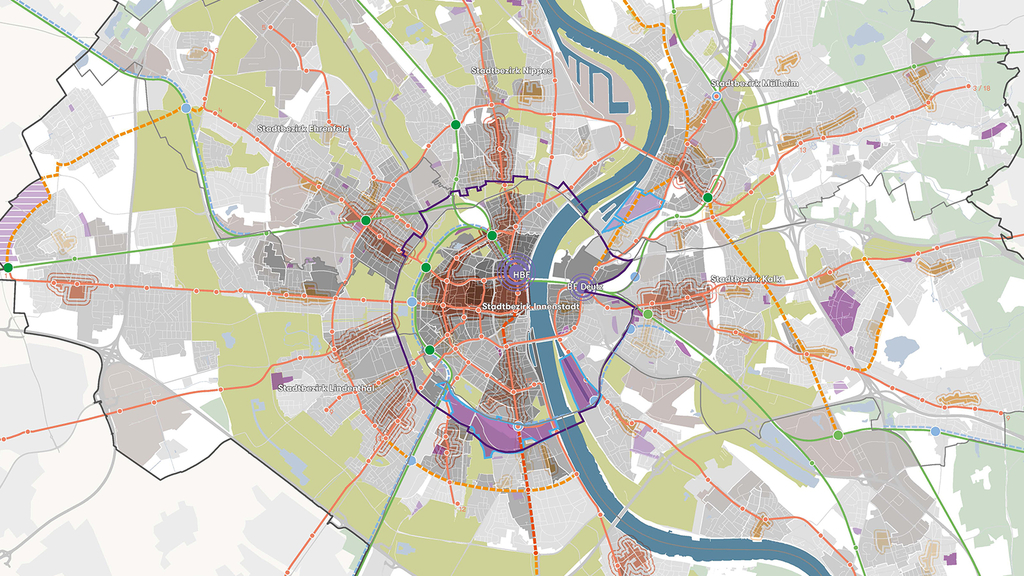 Das Bild zeigt eine beispielhafte Grundlagenkarte aus der Stadtstrategie Kölner Perspektiven 2030+