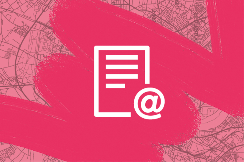 Pinker Stadtplan mit Grafik von Bewerbungsunterlagen