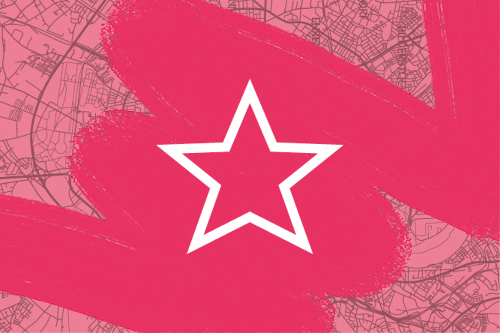 Pinker Stadtplan mit Pinselstrichen und Grafik von Stern