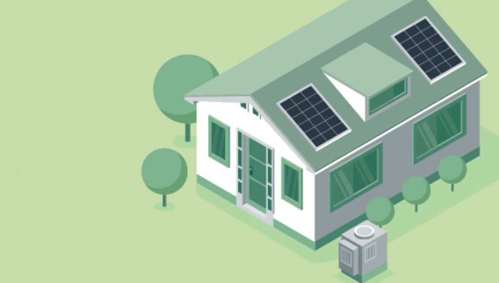 Grafik ein Haus vor einem grünen HIntergrund, Link auf Energiemobil in Ihren Veedeln