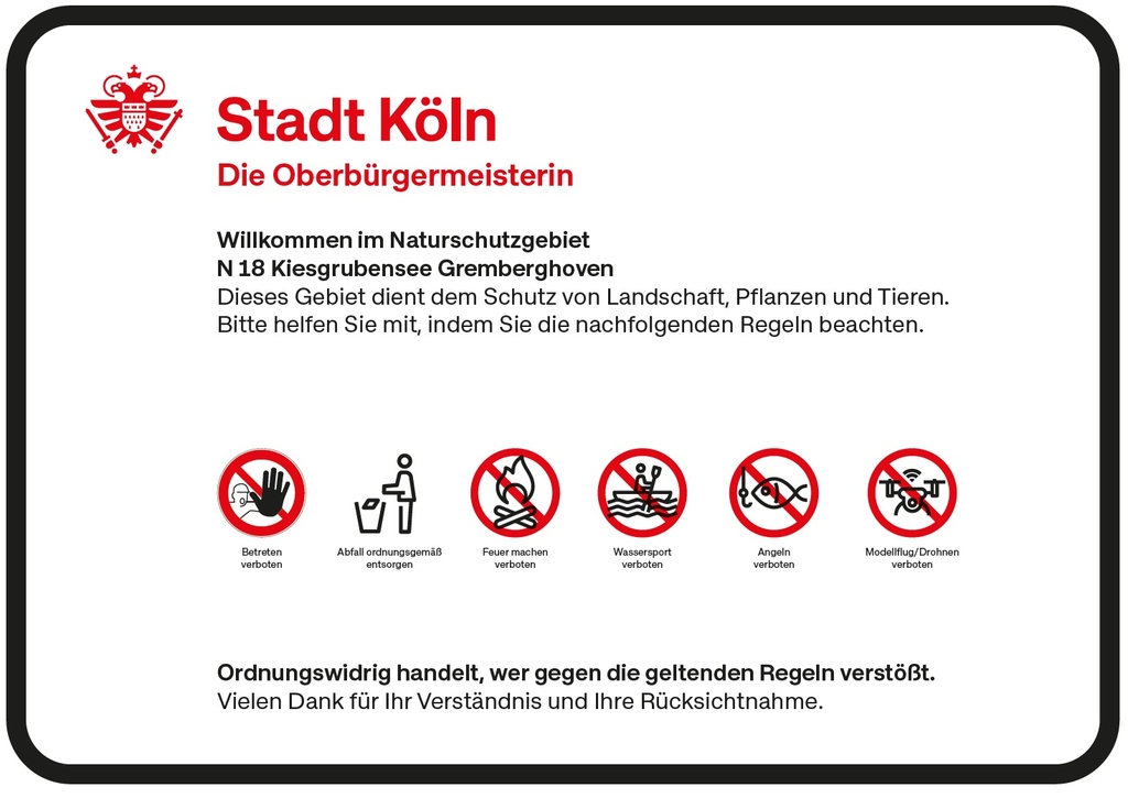 Beschilderung Kiesgrubensee Gremberghoven