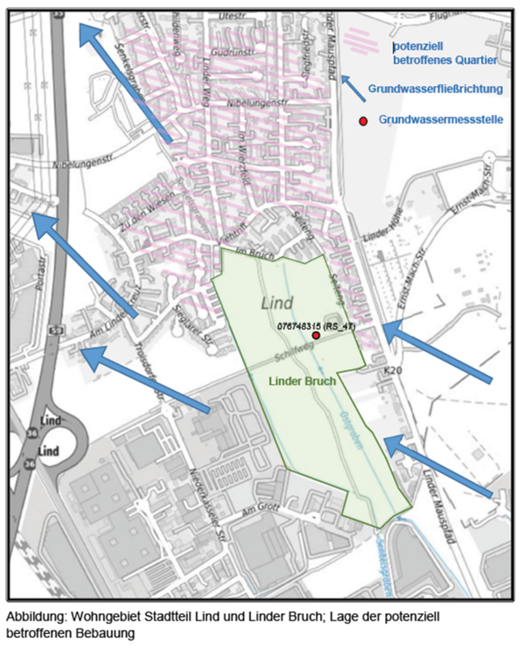 Karte Stadteil Lind Grundwasserstand