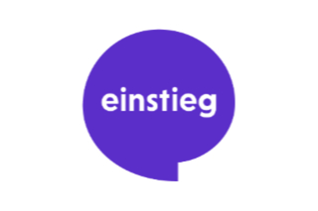 Der Schriftzug "einstieg" befindet sich in einer violetten Sprechblase.