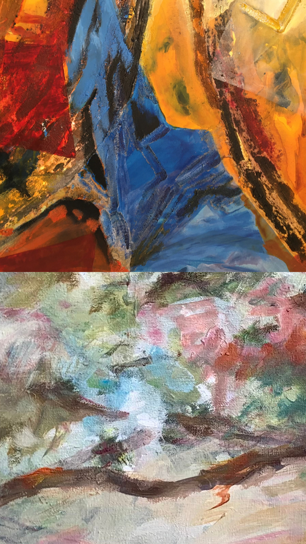 Collage zweier bunten Gemälde der Künstlerinnen