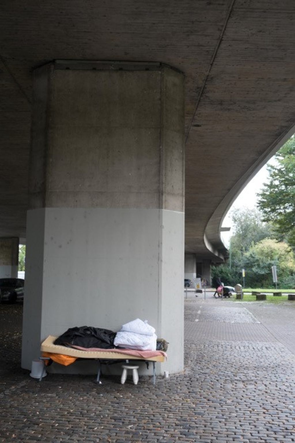 Foto von dem Schlafplatz eines Obdachlosen 