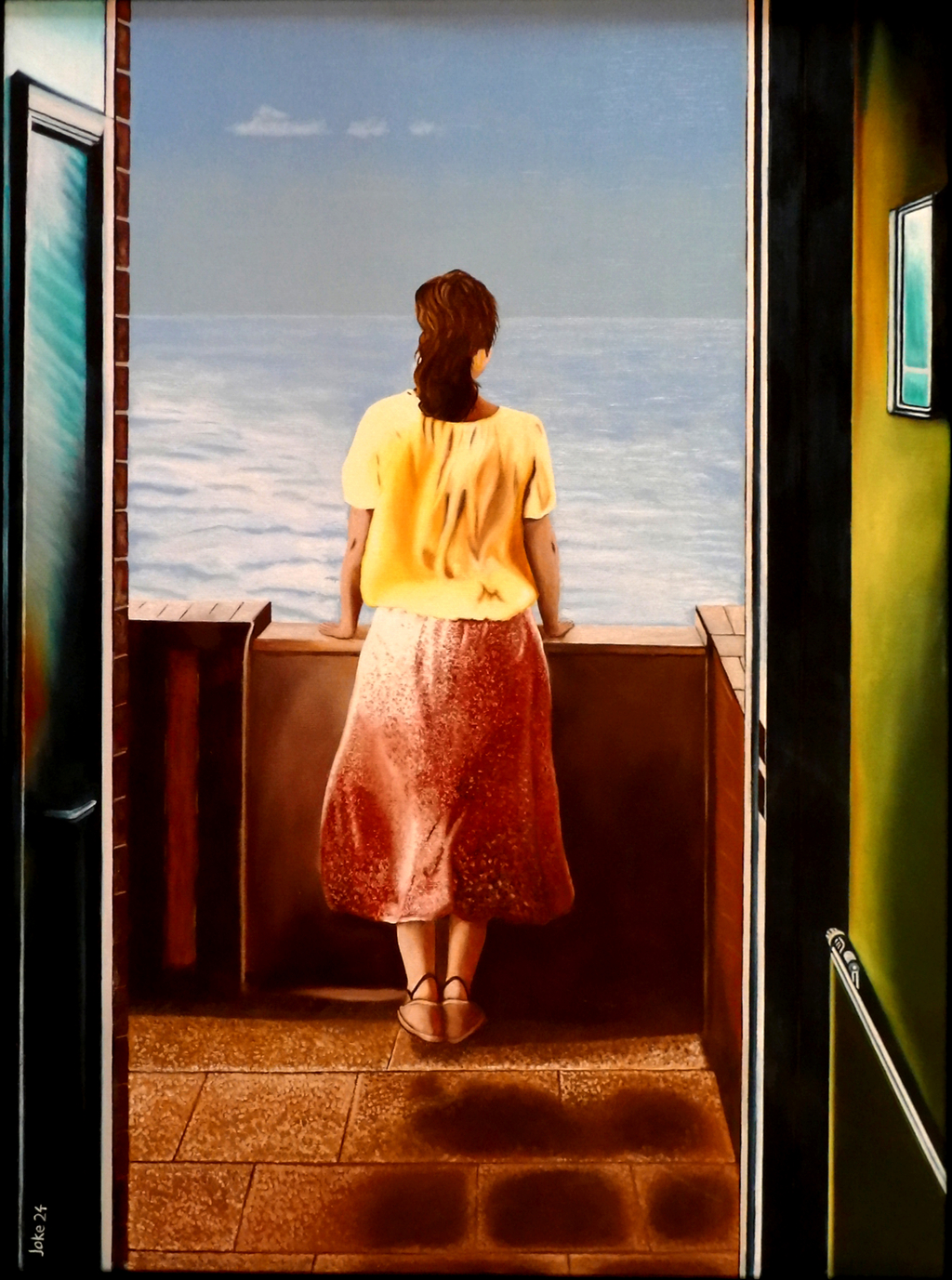 Bild des Malers Johannes Keuser. Zu sehen ist eine Frau von hinten, die auf einem Balkon steht.