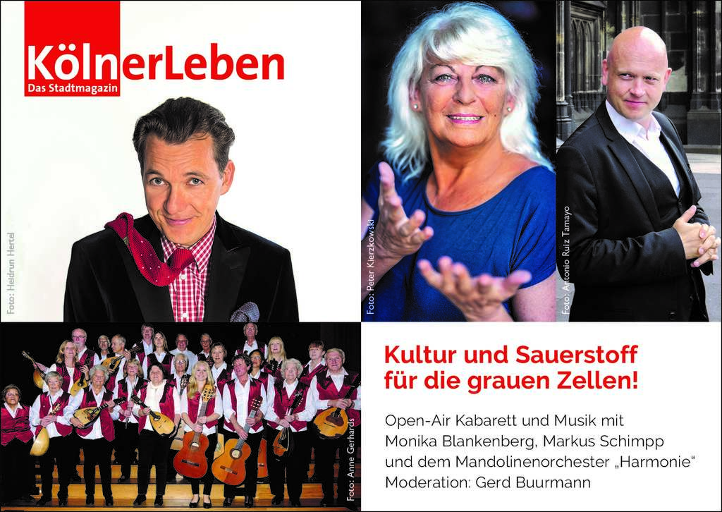 Kölnerleben-Plakat: Monika Blankenburg, Markus Schimpf, Mandolinenorchester Harmonie und Gerd Buurmann