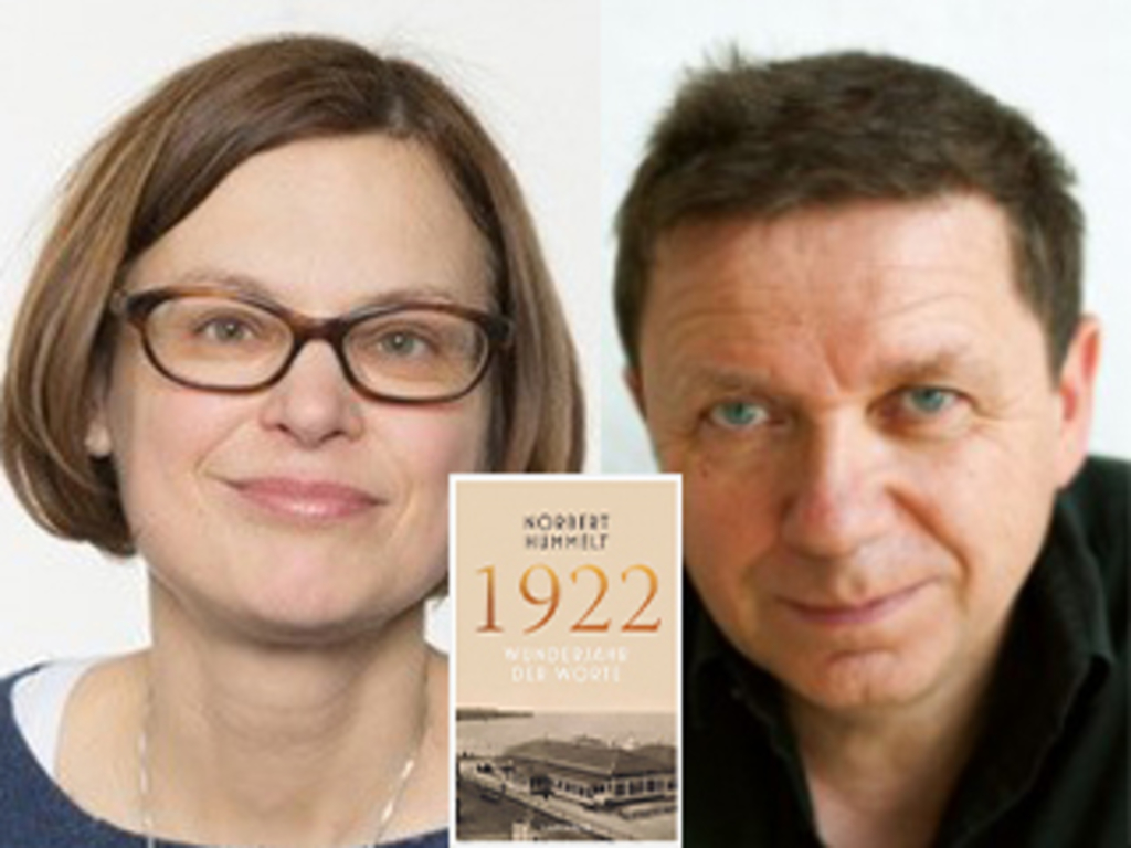 Collage mit Fotos von Gisa Funck und Norbert Hummelt und dem Buchcover 1922. Wunderjahr der Worte