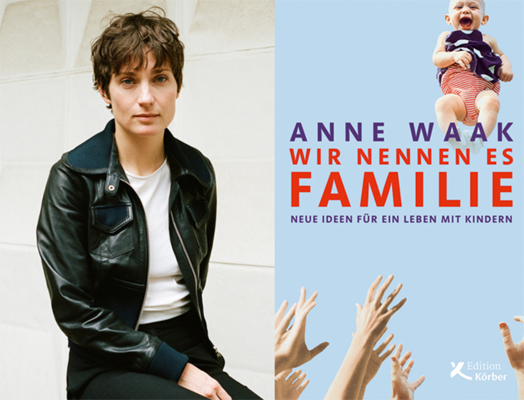 Portrait Anne Waak mit Buchcover "Wir nennen es Familie"