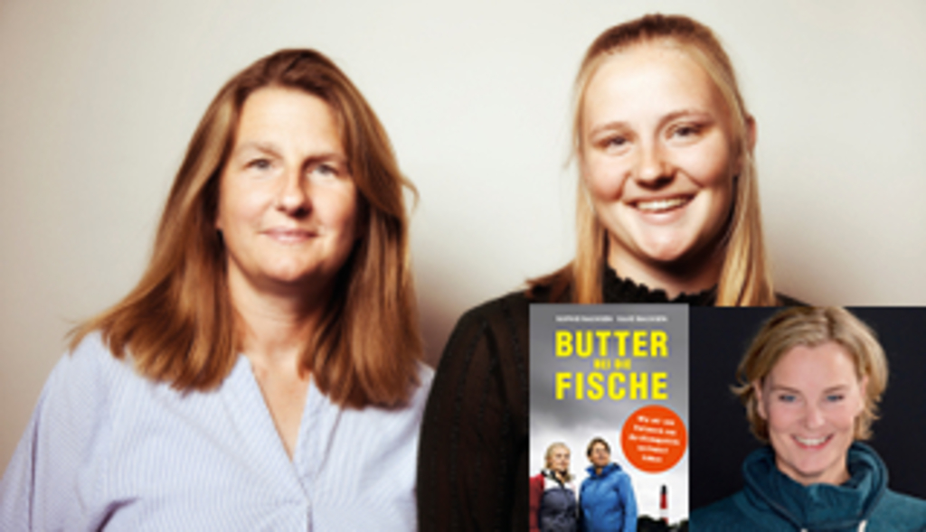 Collage Silke und Sophie Backsen mit Marija Bakker und Buchcover