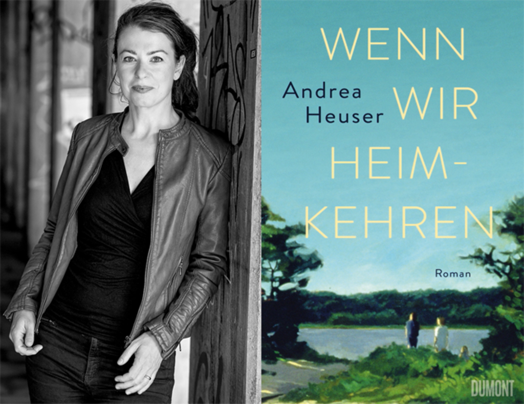 Collage Andrea Heuser mit ihrem Buchcover "Wenn wir heimkehren"
