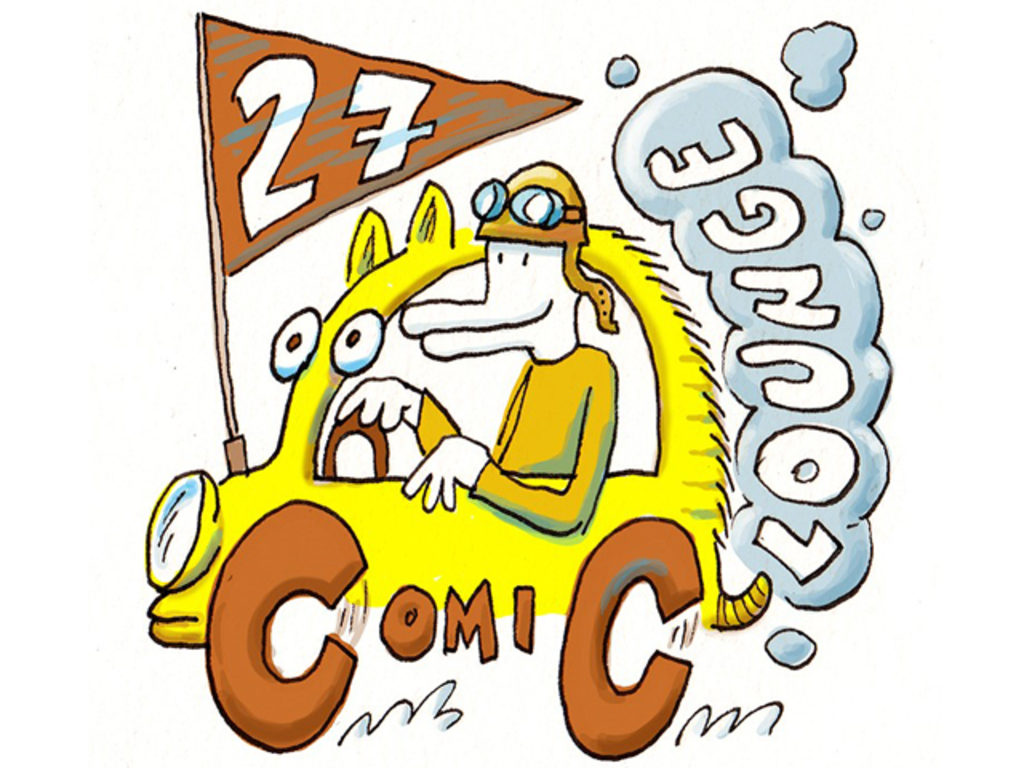 Ein im Comic-Stil gezeichnetes Auto