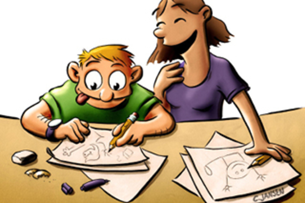 Zwei Comicfiguren zeichnen Comicfiguren