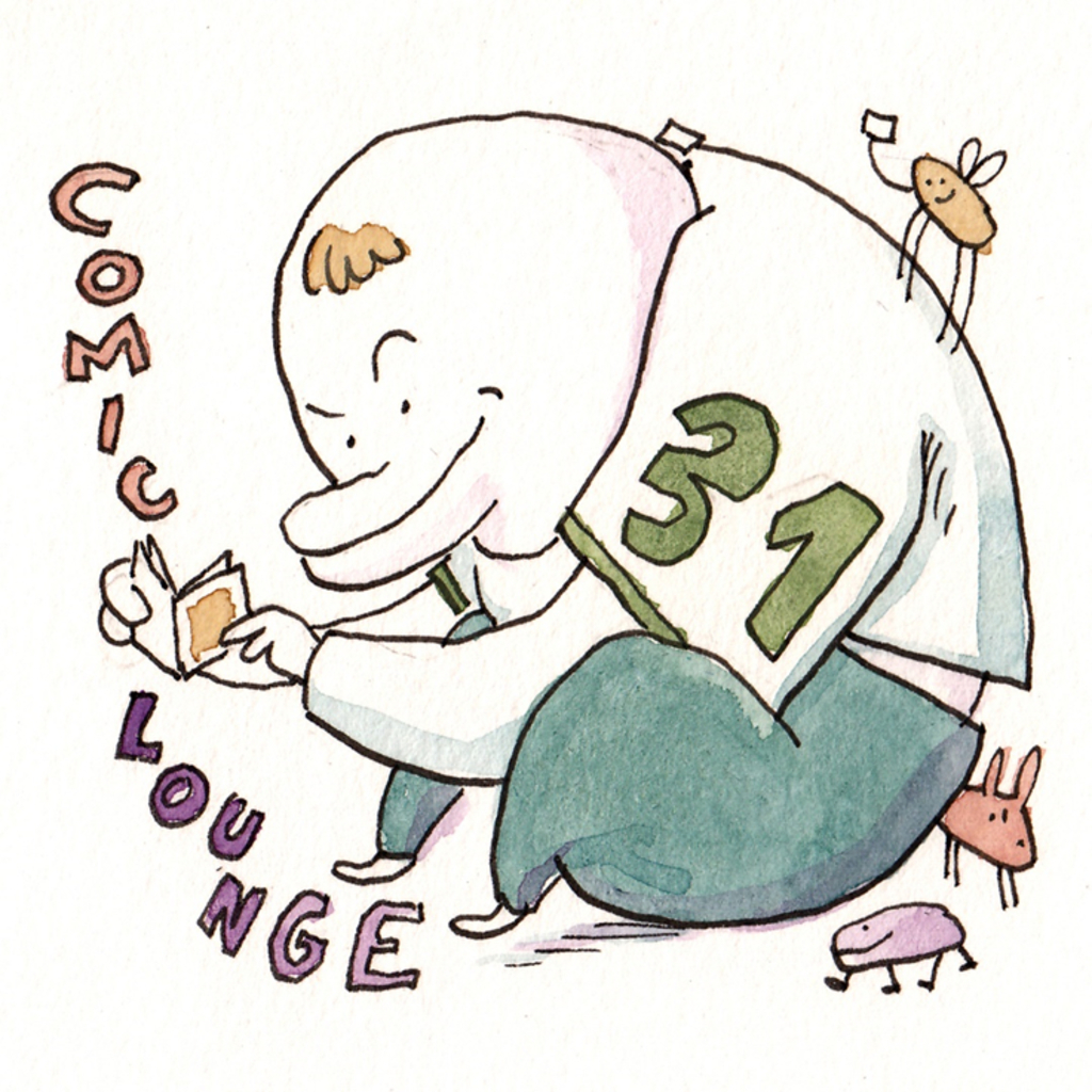 Lesende Person mit der Zahl 31 und Schriftzug Comiclounge