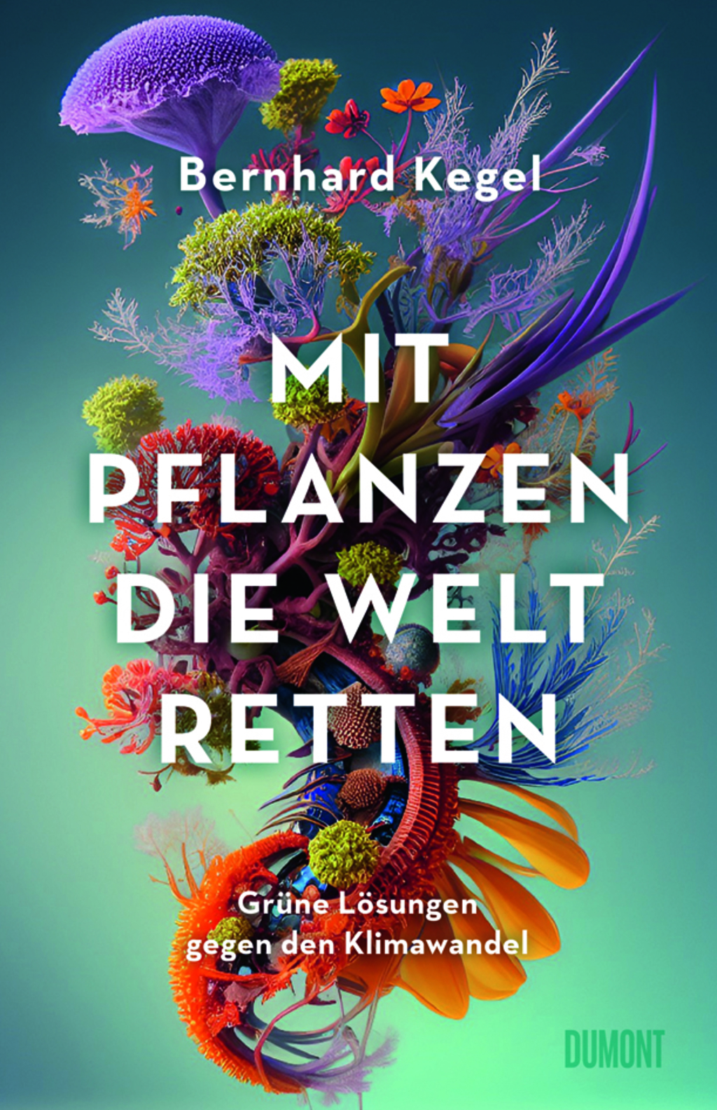 Verschiedenfarbige Pflanzen auf meergrünem Hintergrund sortiert