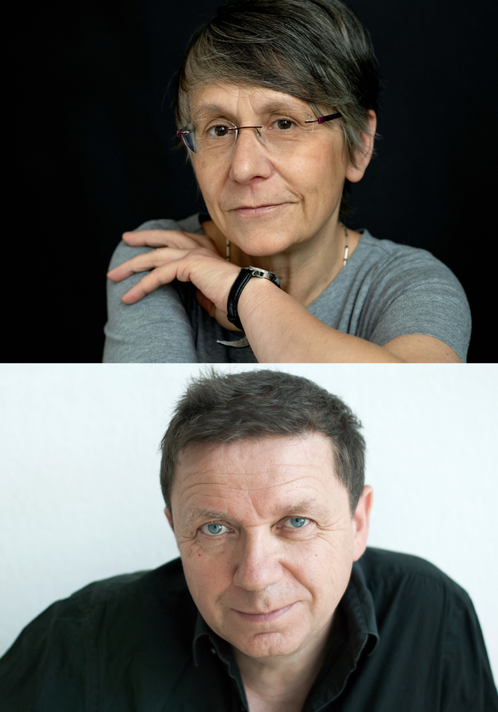 Collage aus zwei Porträts des Autors und der Autorin des Abends