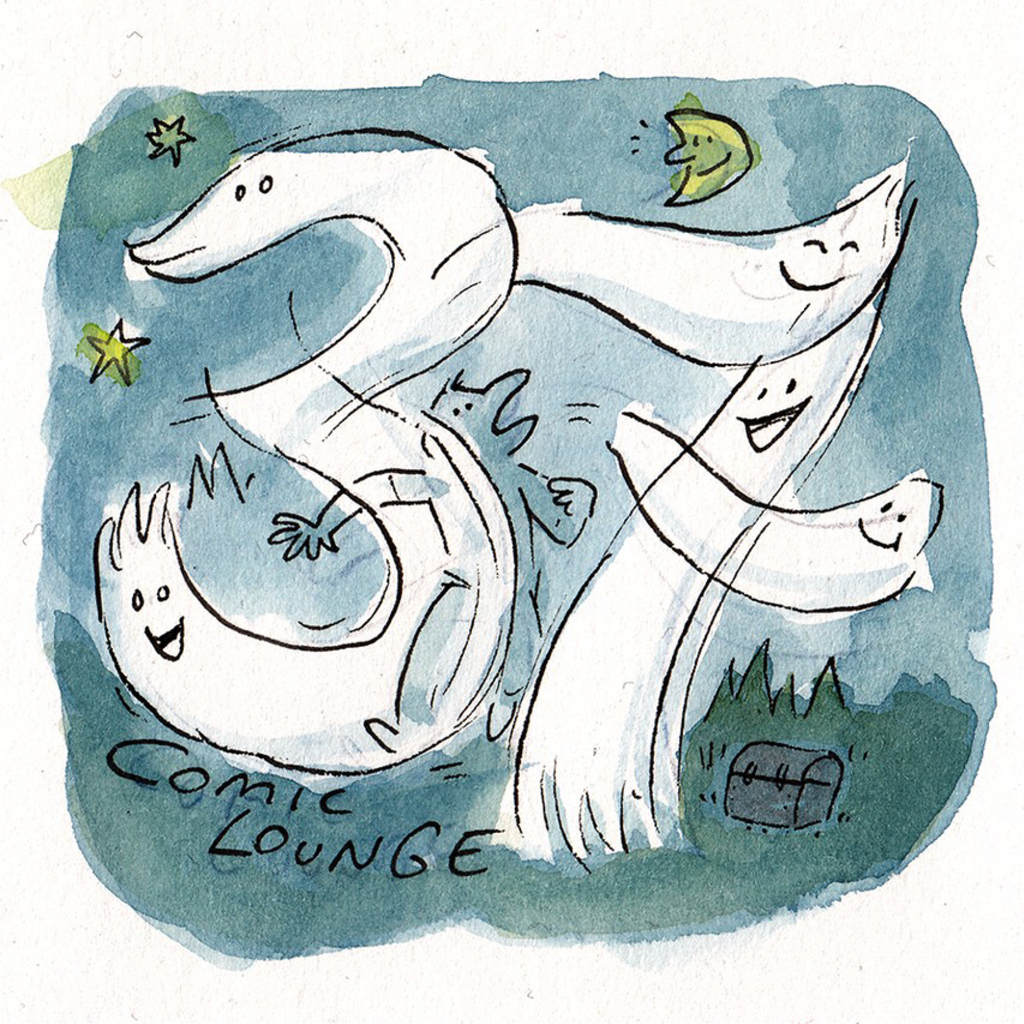 Comic Lounge 37 - Bild im Comic Style, die 37 wie Geister im Wind gestaltet, am Himmel scheinen Sterne und Mond