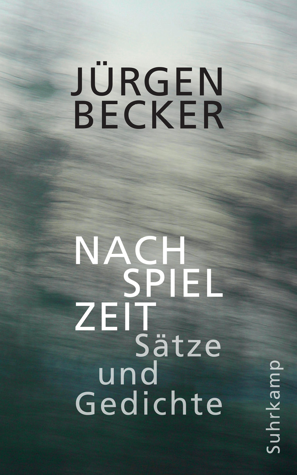 Buchcover von Nachspielzeit. Sätze und Gedichte. Der Hintergrund ebsteht aus einem petrol-graum-Farbspiel der Buchtitel ist in hellgrau gehalten.