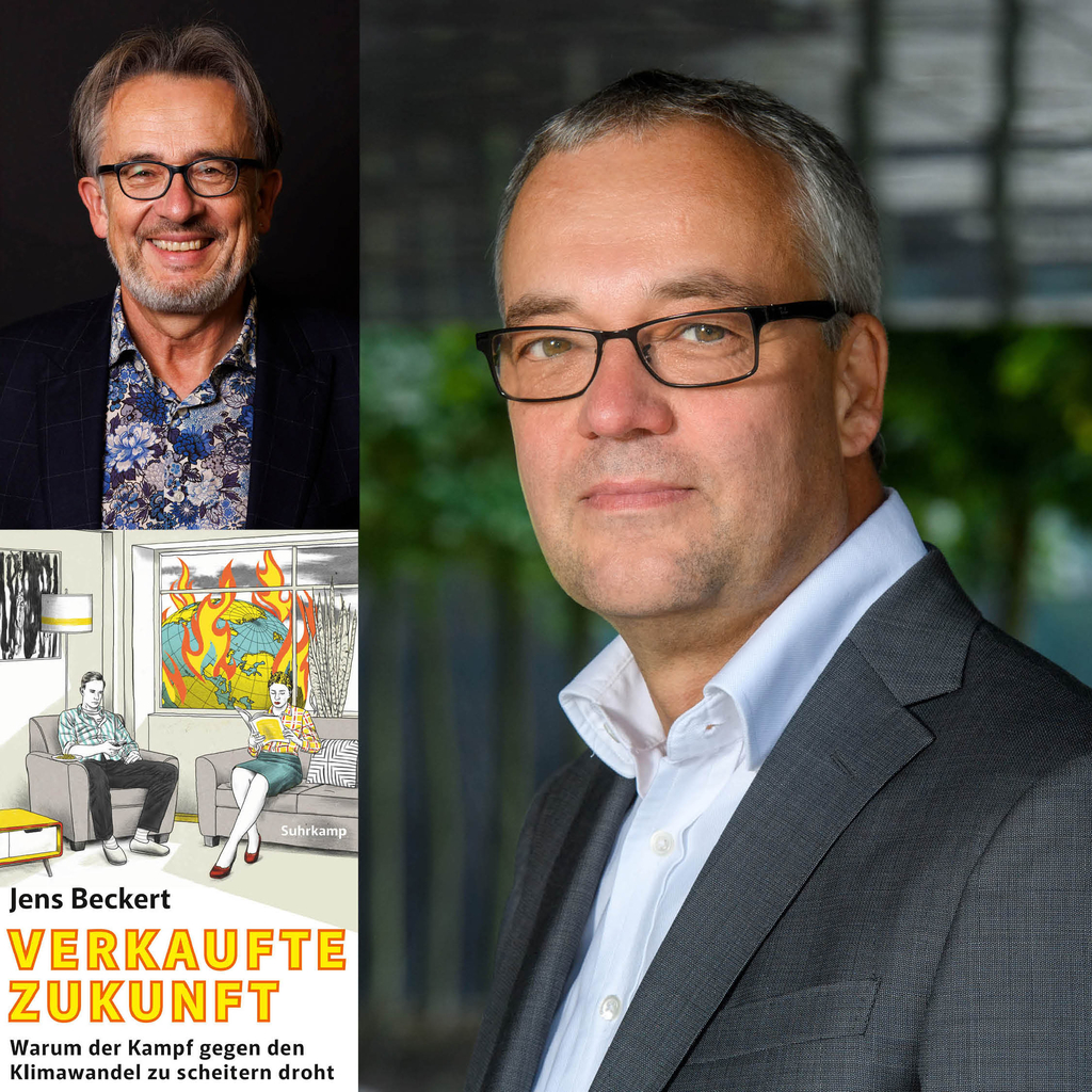 Collage aus Portrait des Autors, des Moderators und Abbildung des Covers