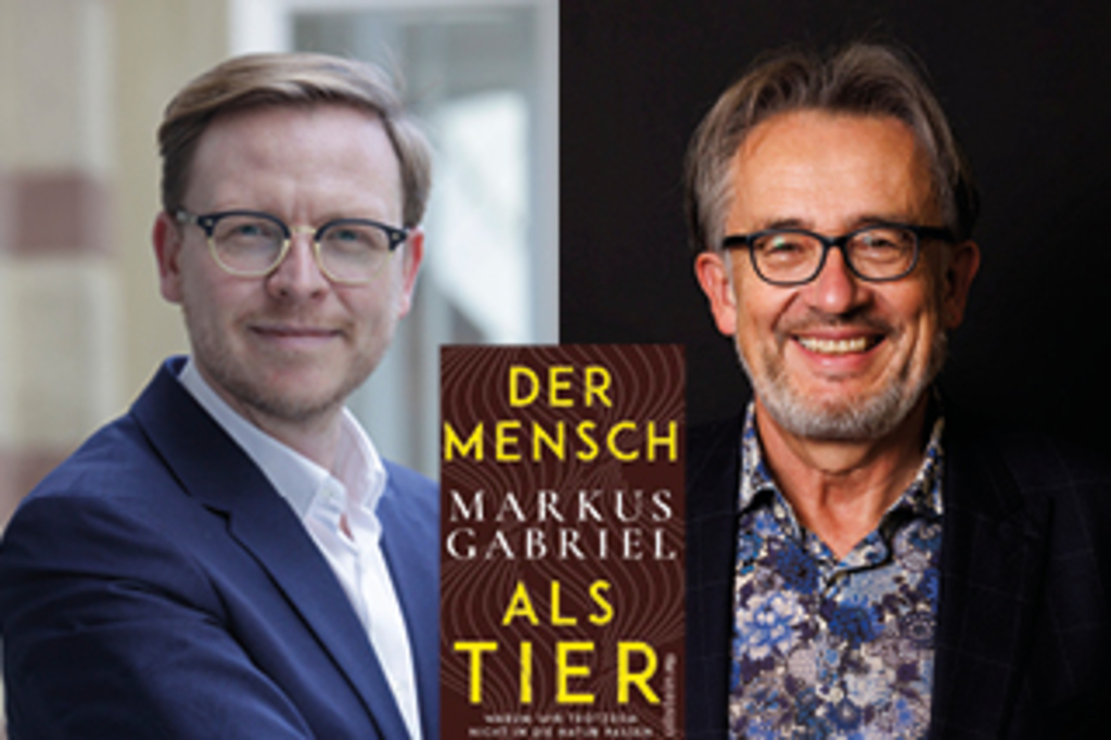 Collage mit Fotos von Markus Gabriel und Gert Scobel sowie Buchcover