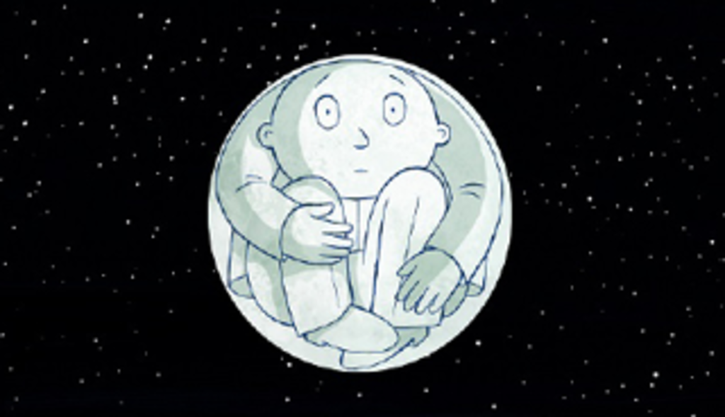 Zeichnung eines Kindes im Mond