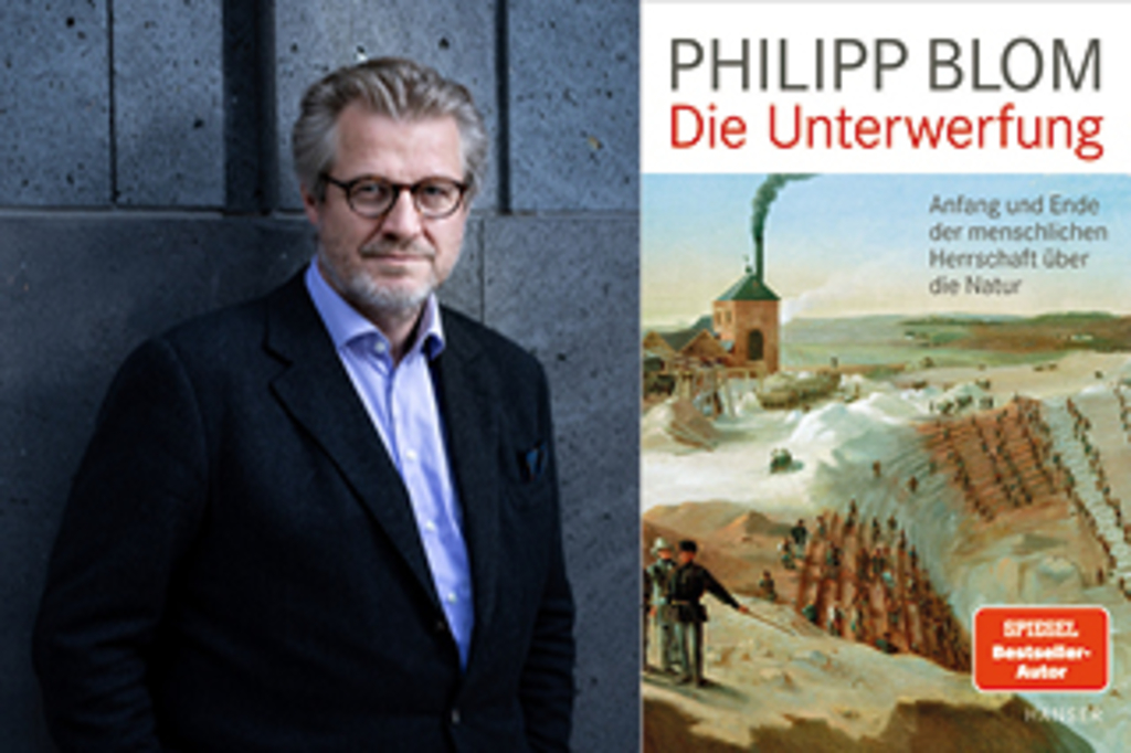 Collage mit Foto des Autors und Buchcover "Die Unterwerfung"