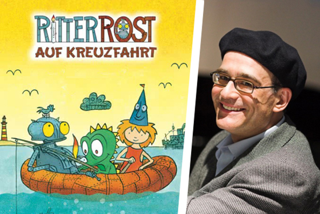 Buchcover "Ritter Rost auf Kreuzfahrt", daneben Foto von Felix Janosa