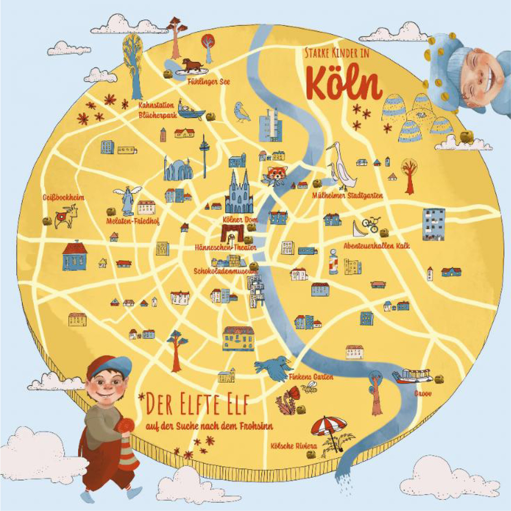 gezeichneter Stadtplan von Köln mit dem elften Elf