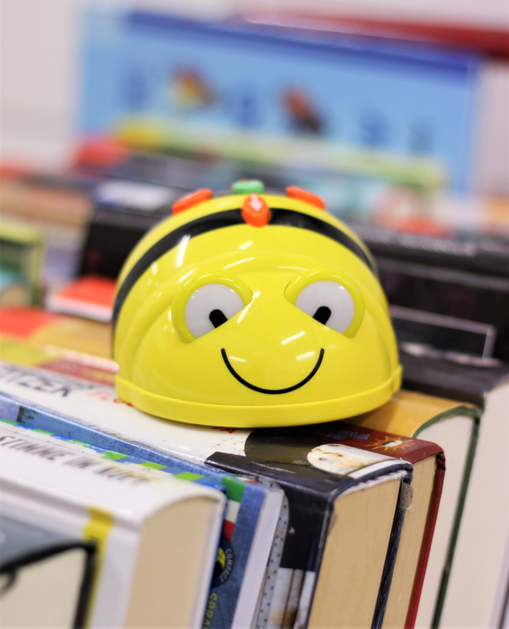 Foto vom Bee Bot auf Büchern