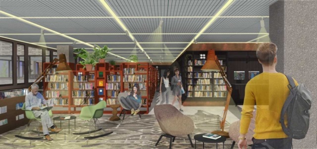 Computergrafik der neu gestalteten Zentralbibliothek von innen