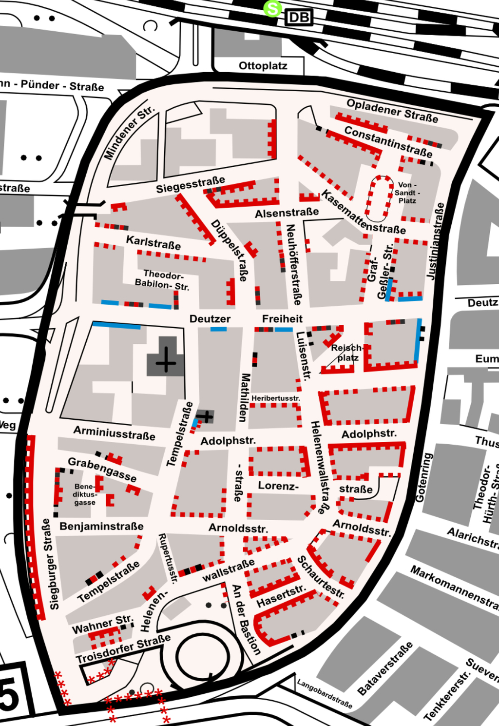 Stadtplanauszug Bewohnerparken Deutz I