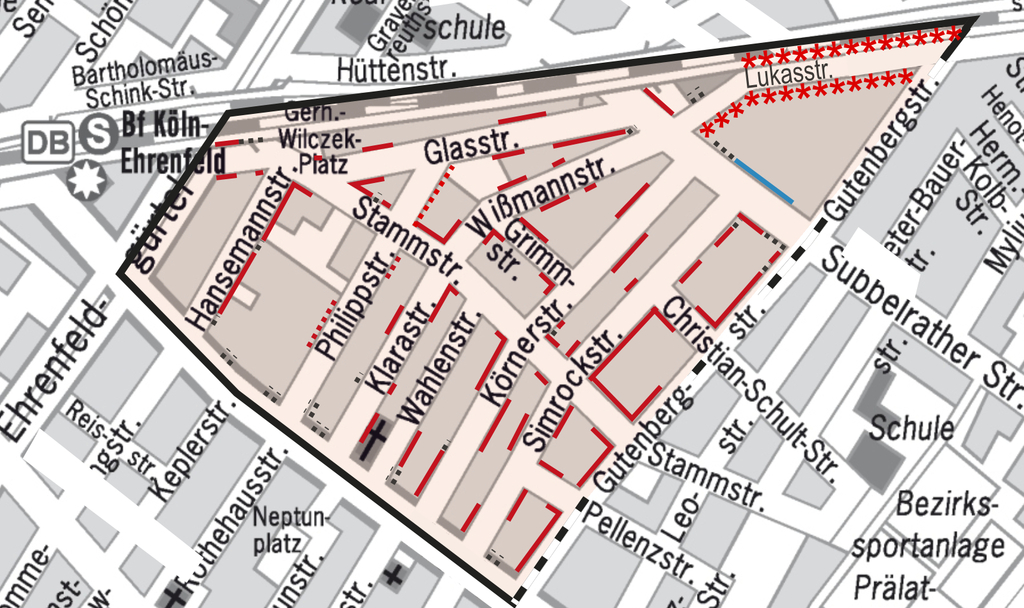 Stadtplanauszug Bewohnerparken Ehrenfeld IV
