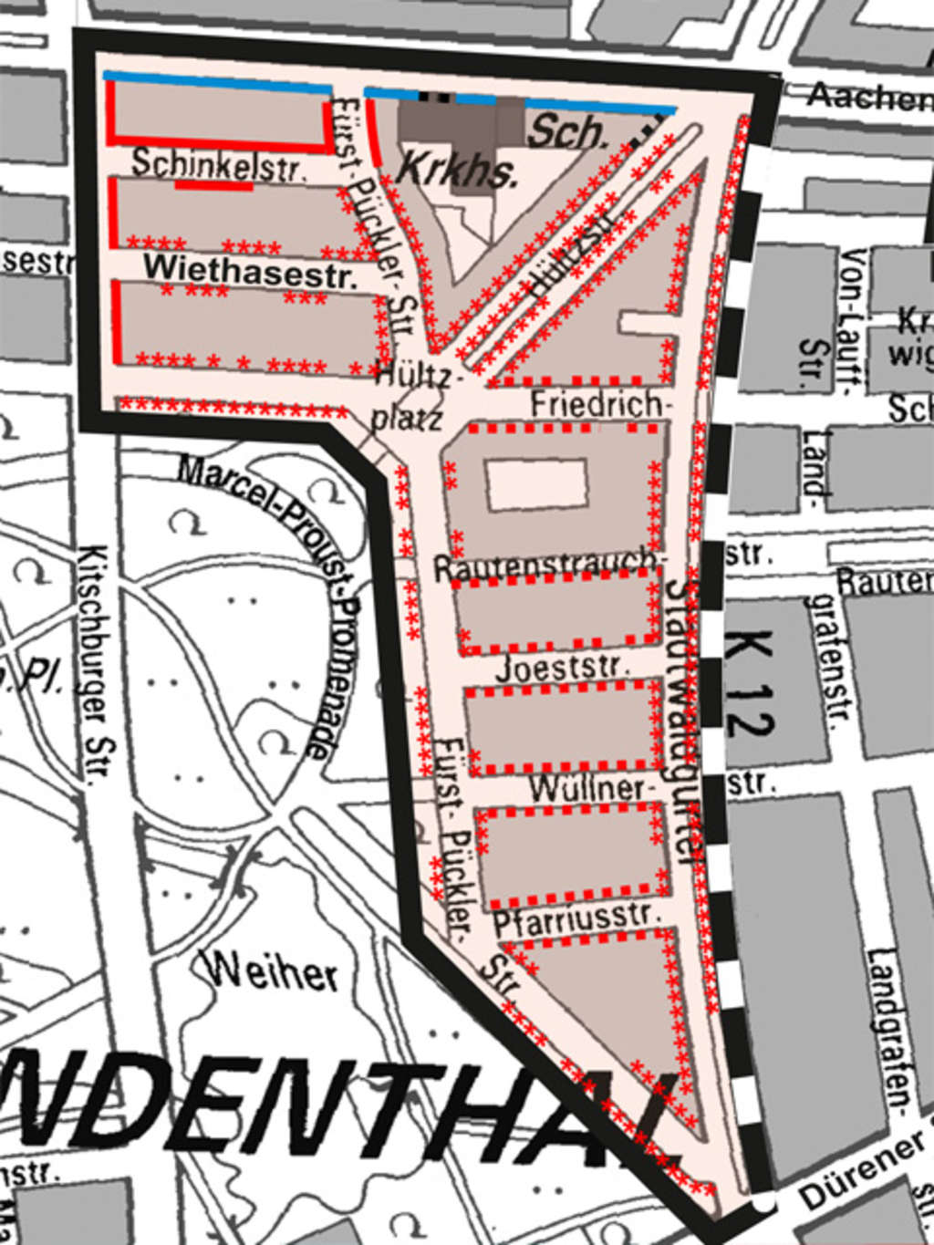 Stadtplanauszug Bewohnerparken Hültzviertel