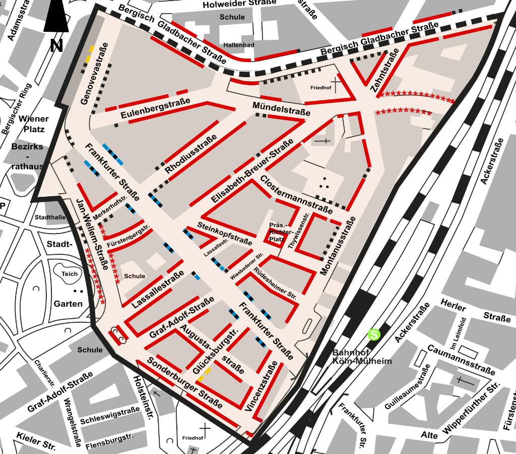 Stadtplanauszug Bewohnerparken Mülheim