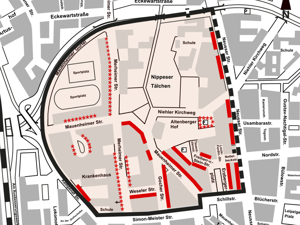 Stadtplanauszug Bewohnerparken Nippes I