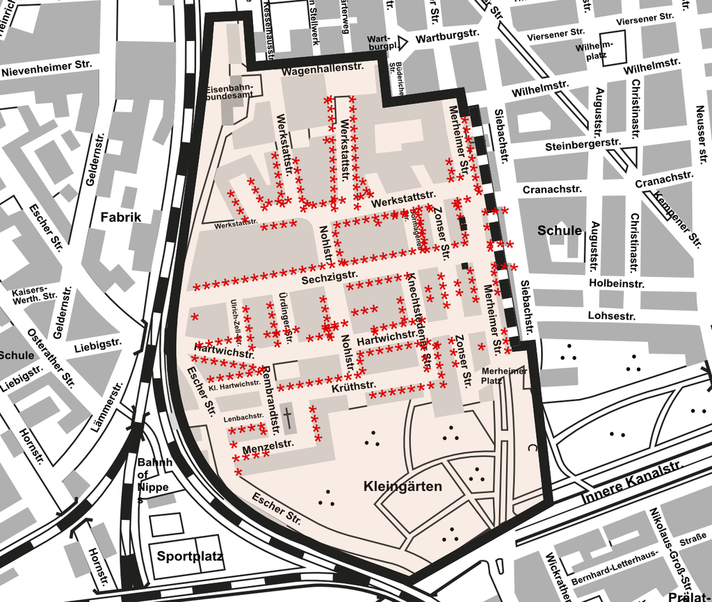 Stadtplanauszug Bewohnerparken Nippes II
