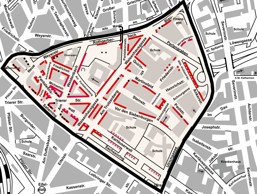 Stadtplanauszug Bewohnerparken Pantaleonsviertel