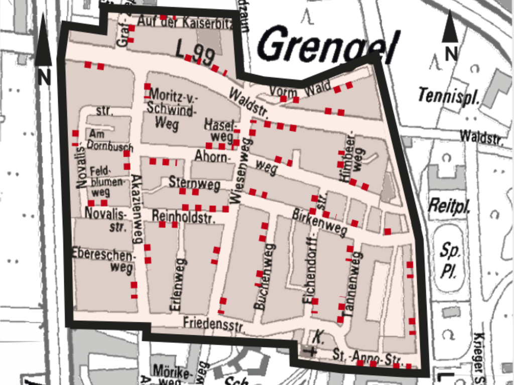 Stadtplanauszug Bewohnerparken Porz-Grengel