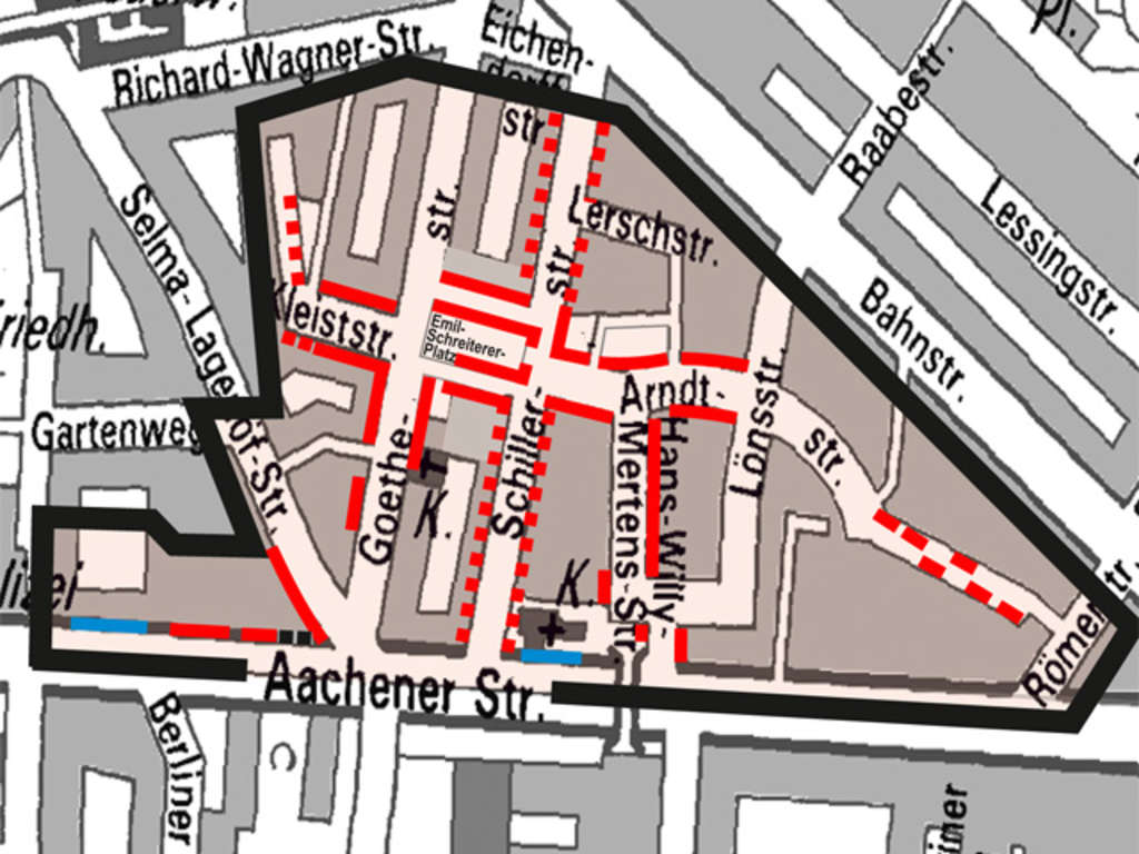 Stadtplanausschnitt Bewohnerparken Weiden-Nord