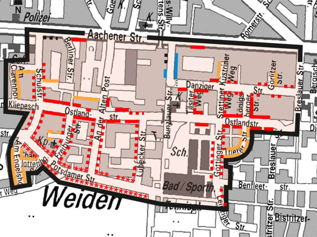 Stadtplanausschnitt Bewohnerparken Weiden-Süd