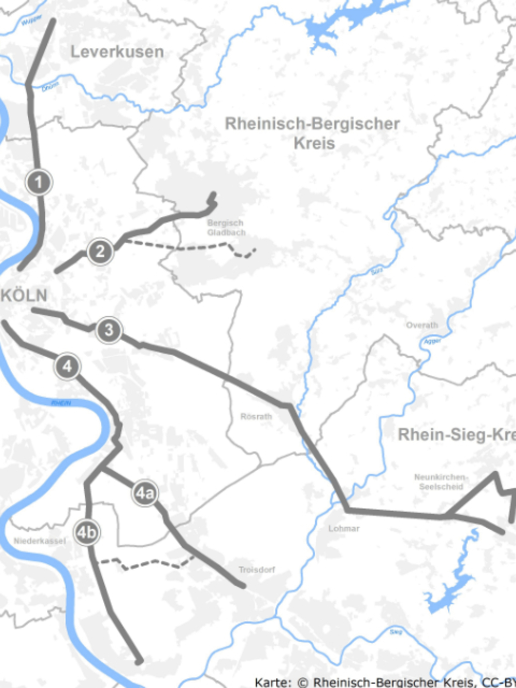 Übersichtsplan der einzelnen RadPendlerRouten