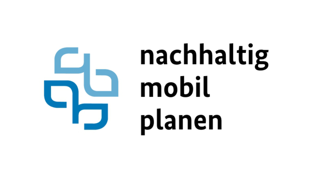 Schriftzug nachhaltig, mobil, planen und zwei verschieden farbige blaue Linien