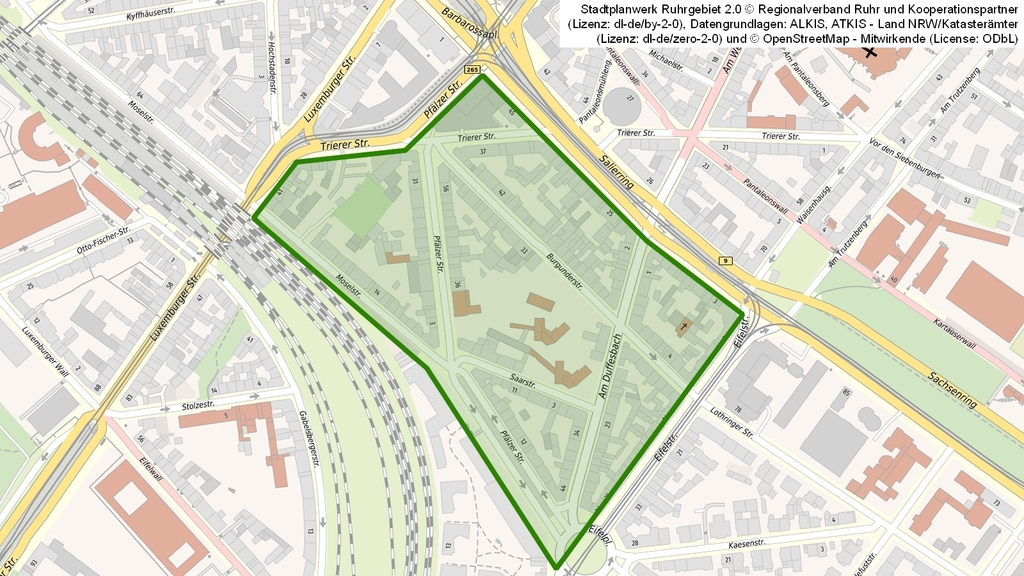 Auf einer Karte ist das Winzerveedel in Grün eingezeichnet.