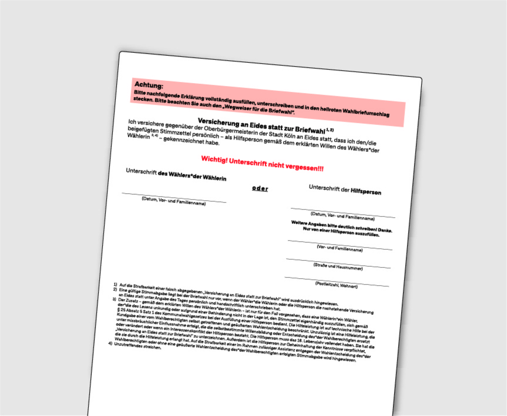 Grafik eines Wahlscheins zur Versicherung an Eides statt