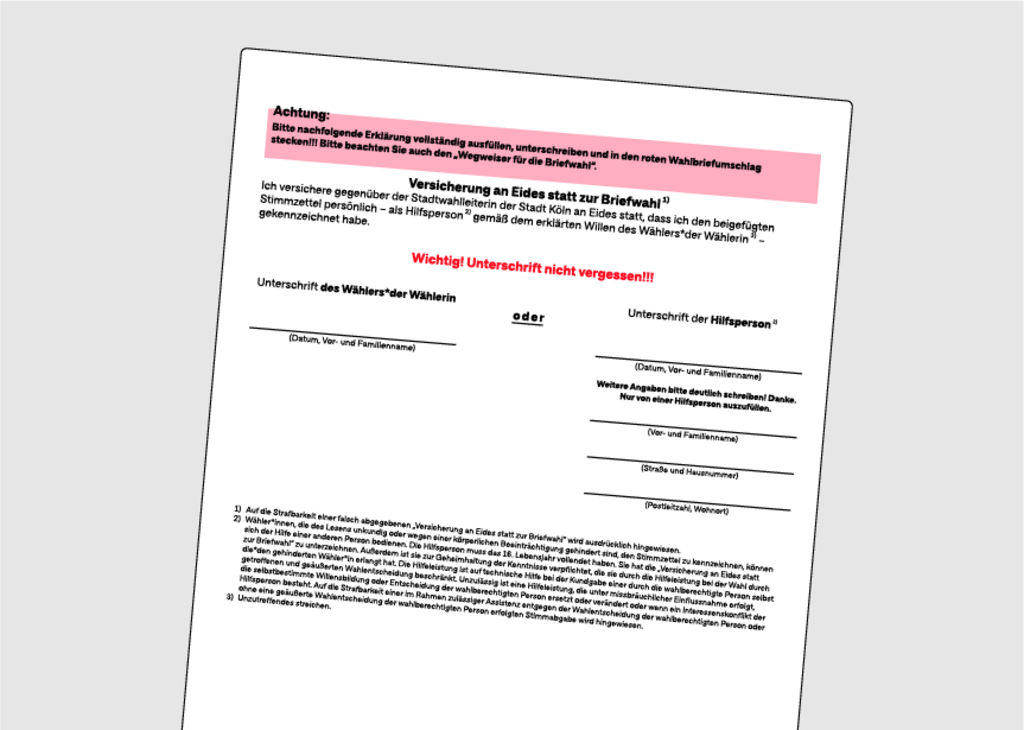 Grafische Darstellung des Formulars zur Versicherung an Eides statt
