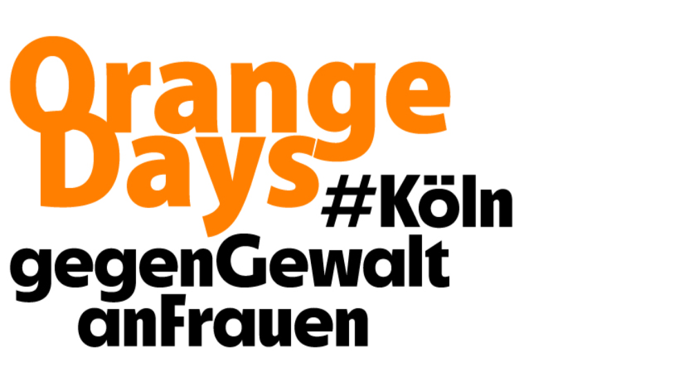 Logo mit dem Schriftzug Orange Days #Köln gegen Gewalt an Frauen in orange-schwarzer Typografie